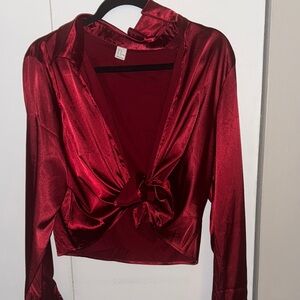 Elegant Red Satin Women's Top